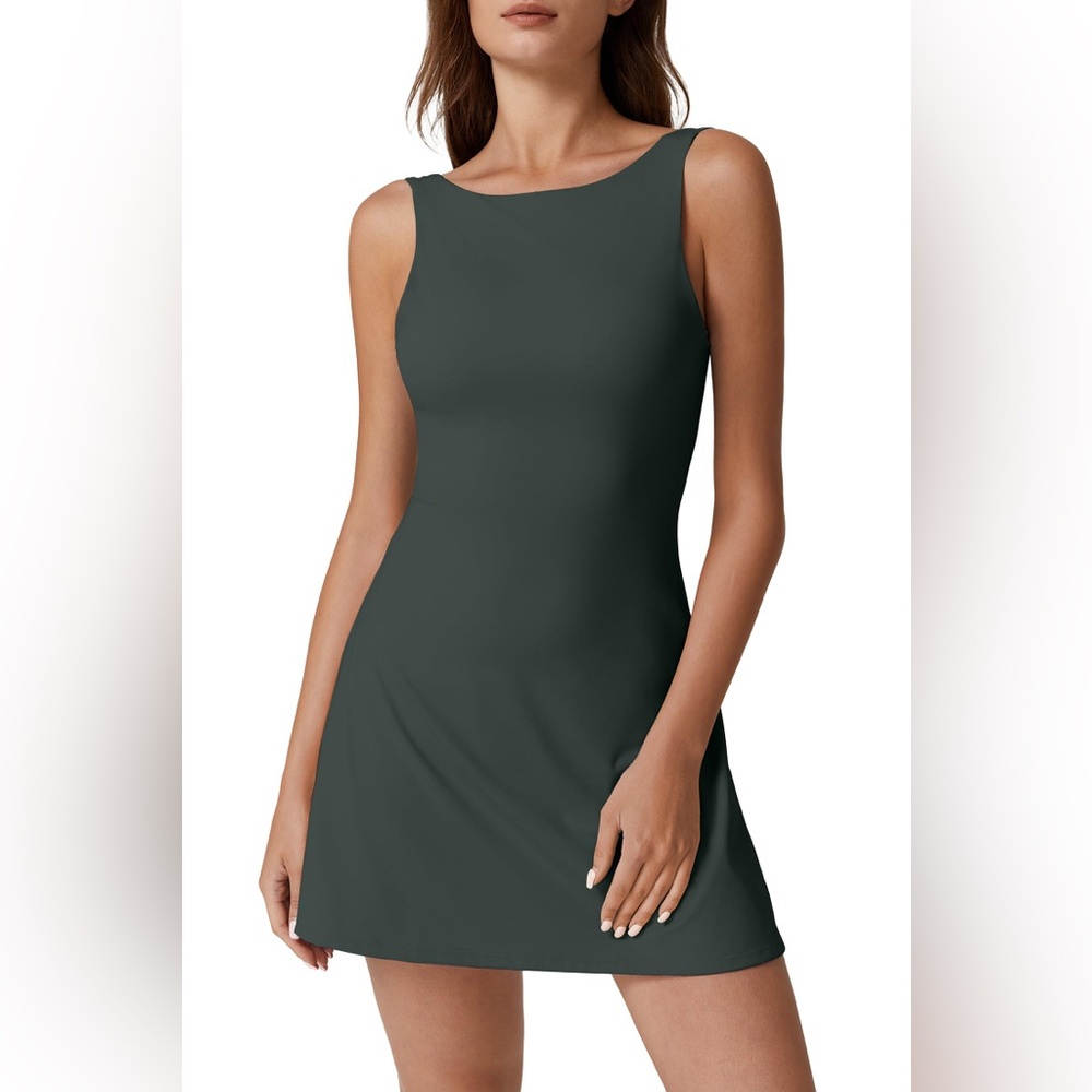 NWT‎ QINSEN Women’s Dark Green Open Back Tennis Dress - Size Large